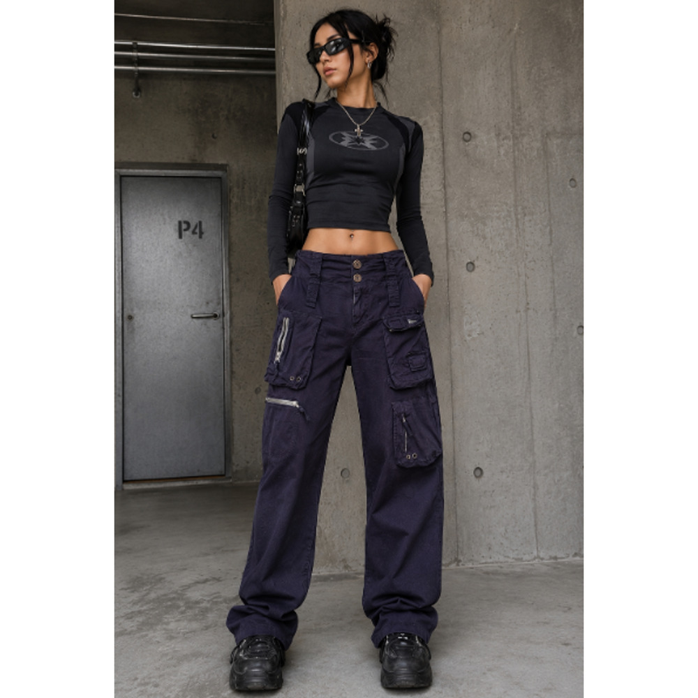 Pete & Greta Y2K Purple Cargo Pants Low Rise Gorpcore Techwear Sz 6 Relaxed Fit